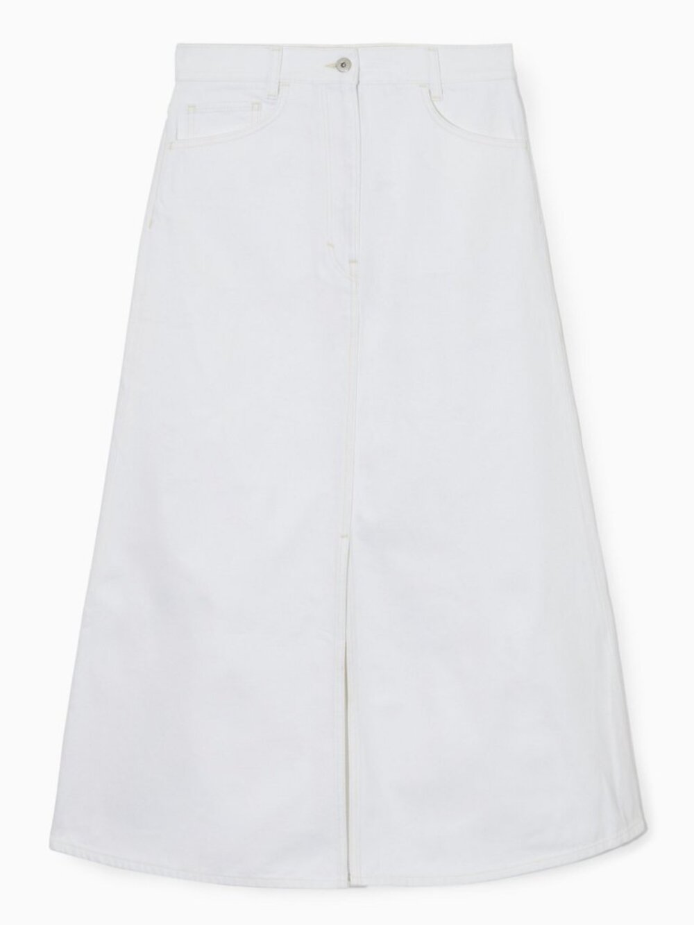 NWT COS A-Line Denim Midi Skirt White Slit US 2
